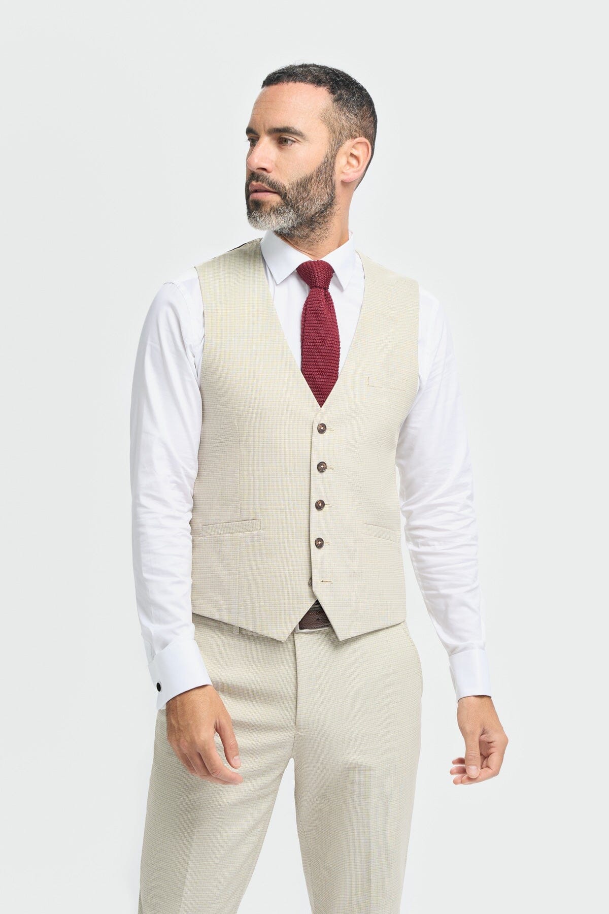 Beige Textured Waistcoat - STOCK CLEARANCE - Waistcoats Sale - 34R 