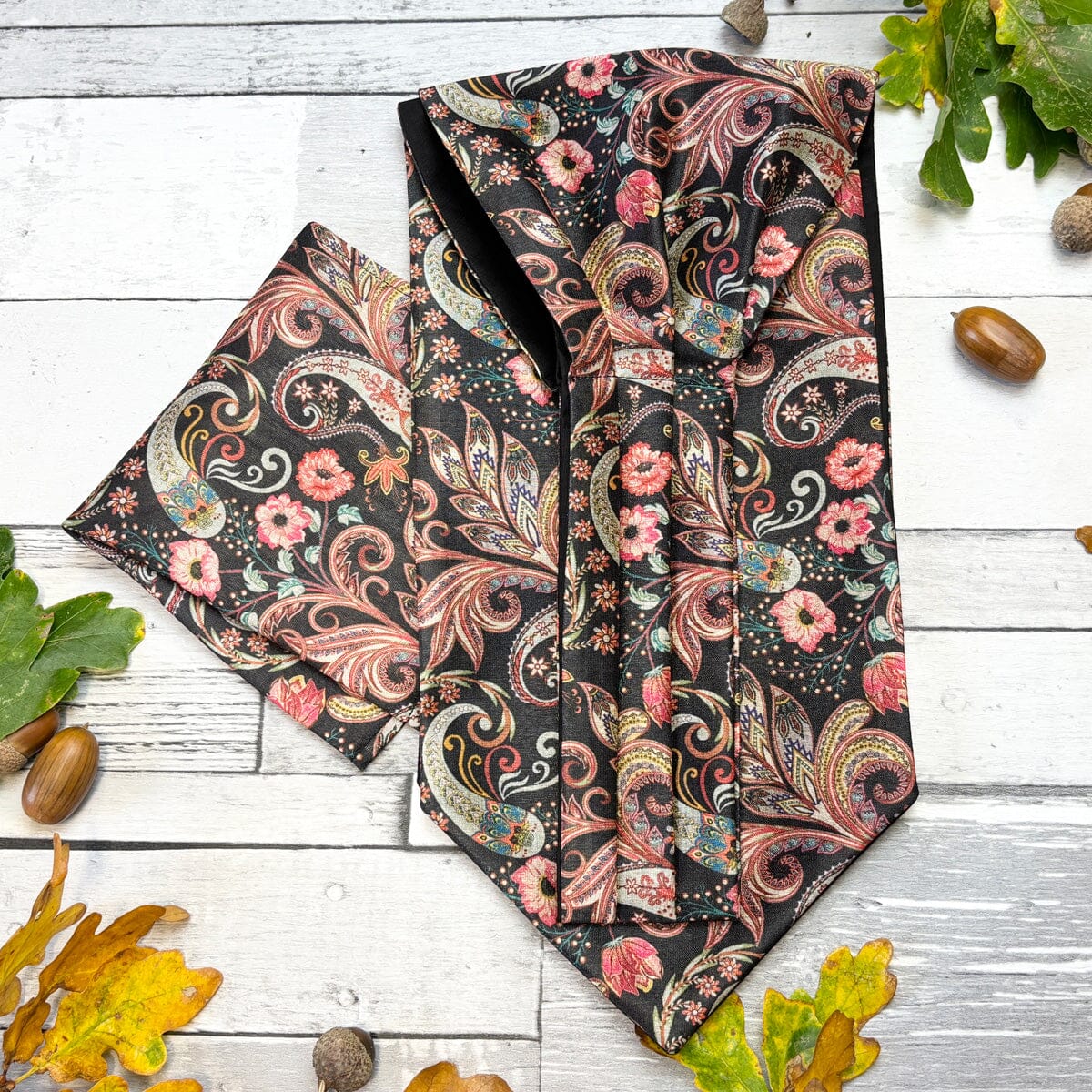 Black Floral Paisley Vegan Silk Cravat - Cravats - 