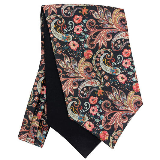 Black Floral Paisley Vegan Silk Cravat - Cravats - 