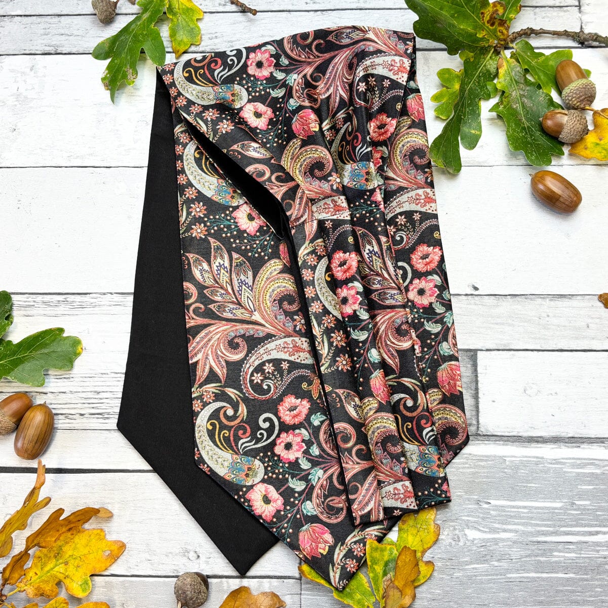 Black Floral Paisley Vegan Silk Cravat - Cravats - 