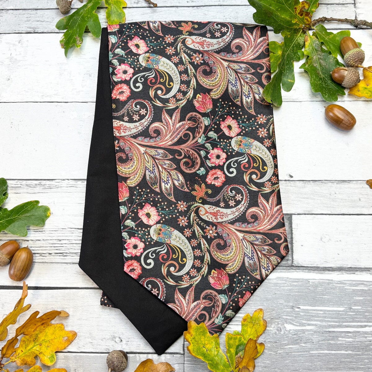 Black Floral Paisley Vegan Silk Cravat - Cravats - 