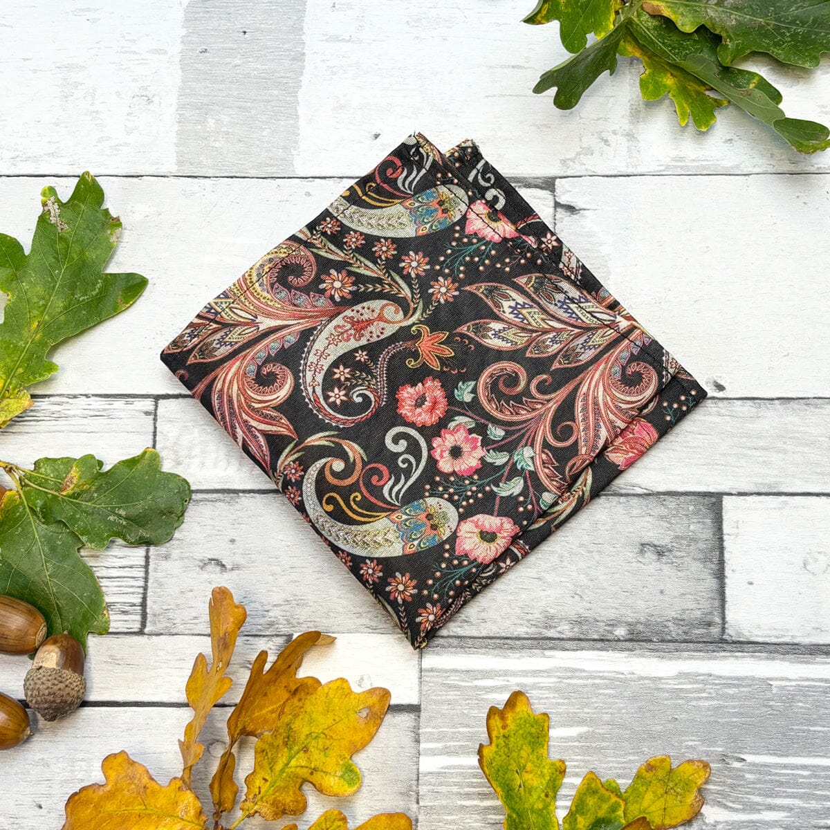 Black Floral Paisley Vegan Silk Pocket Square - Handkerchiefs - 