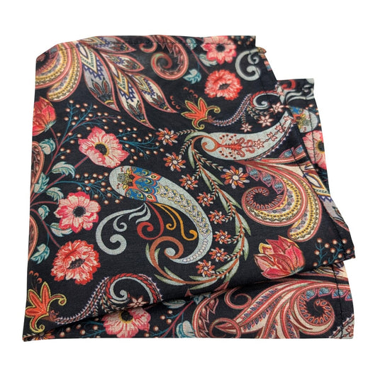 Black Floral Paisley Vegan Silk Pocket Square - Handkerchiefs - 