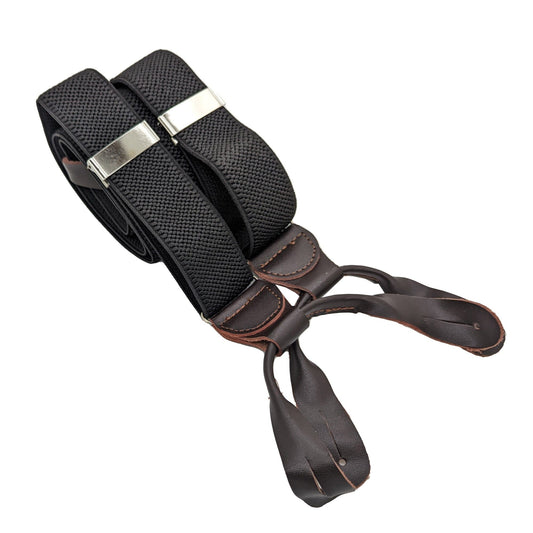 Black Leather-Ended Extra Long Braces - Braces - - THREADPEPPER