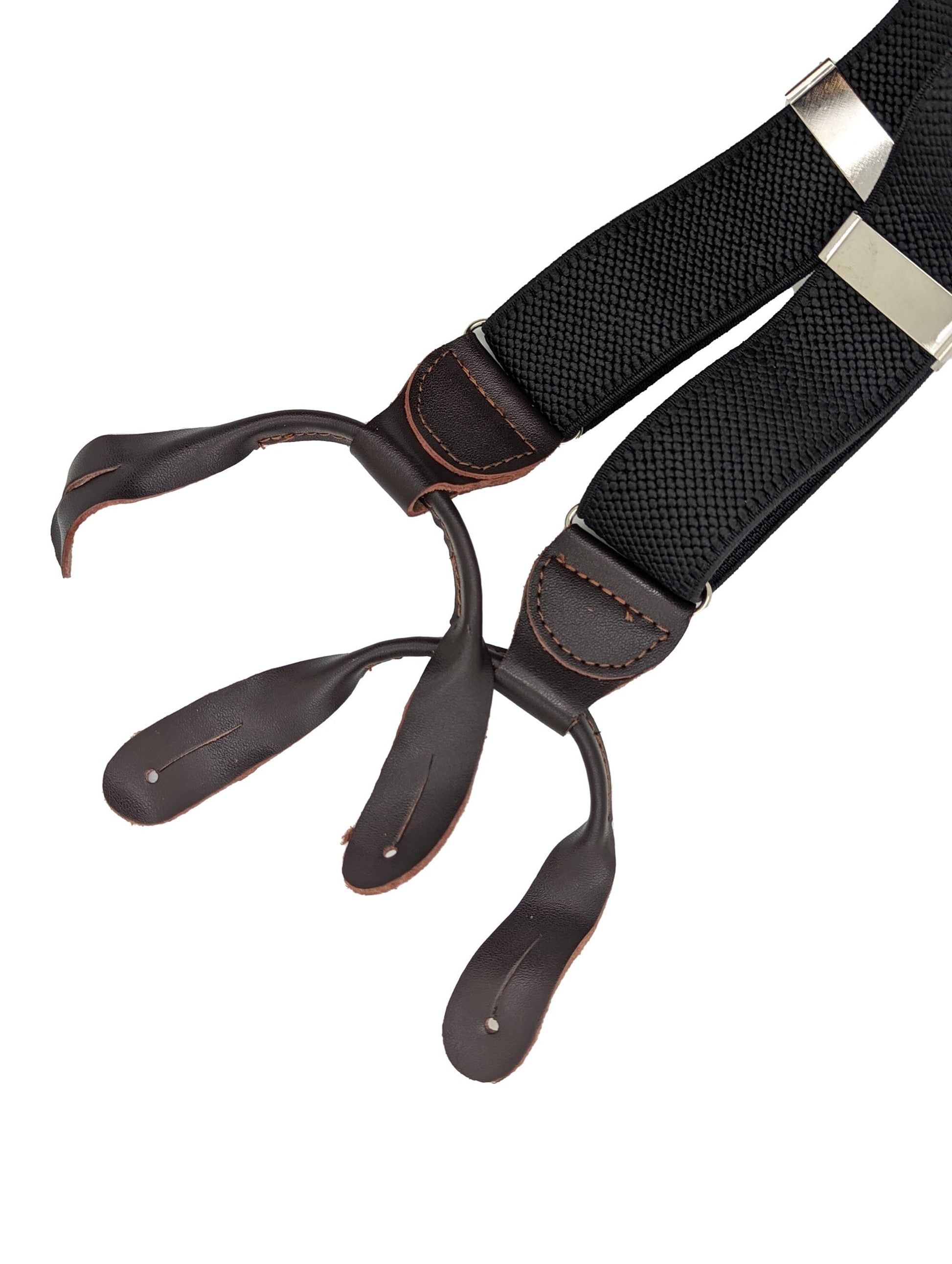 Black Leather-Ended Extra Long Braces - Braces - - THREADPEPPER