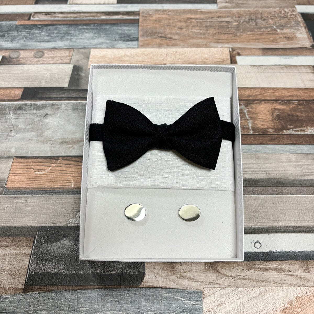 Black Marcella Bow Tie - Gift Sets - Pre-Tied Bow Tie Boxed Set (With Bow/Square/Cufflinks) - Save £8.00 
