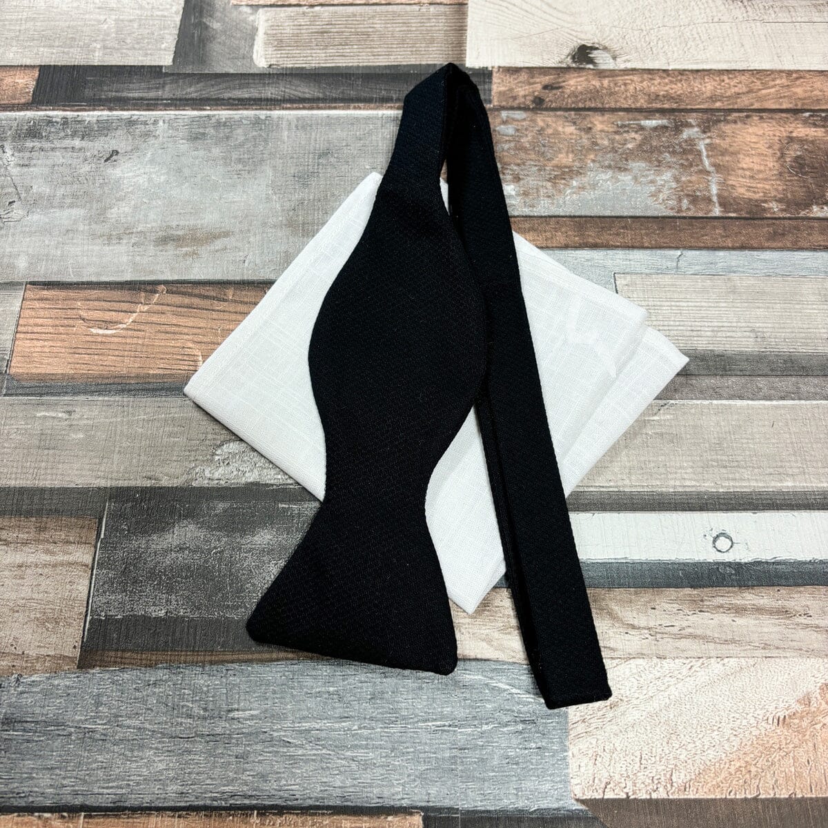 Black Marcella Bow Tie - Gift Sets - Self-Tie Bow Tie Add Pocket Square - Save £1.00 