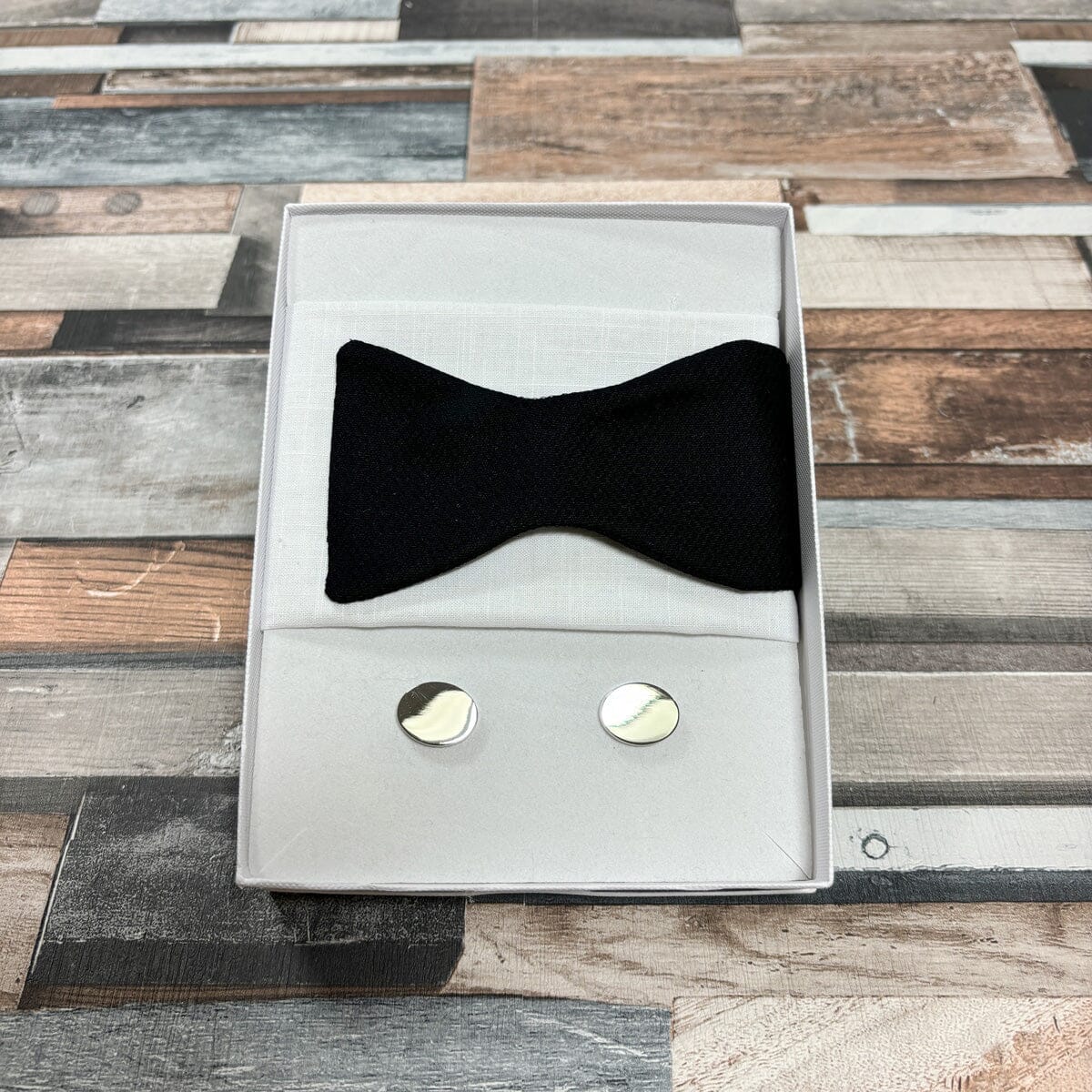Black Marcella Bow Tie - Gift Sets - Self-Tie Bow Tie Boxed Set (With Bow/Square/Cufflinks) - Save £8.00 