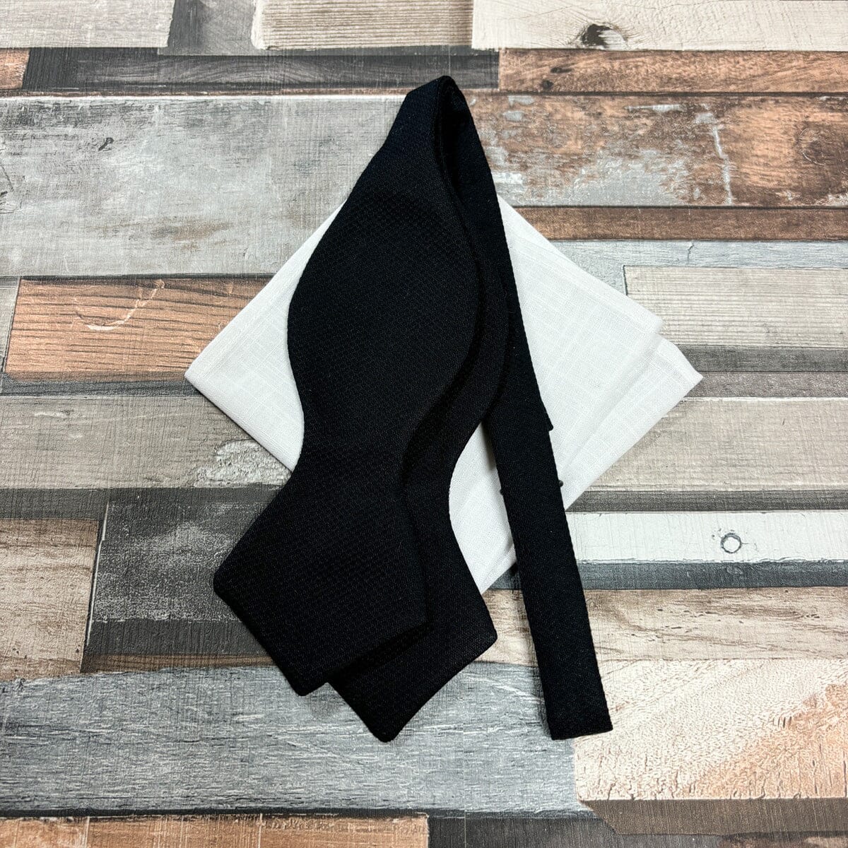 Black Marcella Bow Tie - Gift Sets - Self-Tie Diamond Bow Tie Add Pocket Square - Save £1.00 