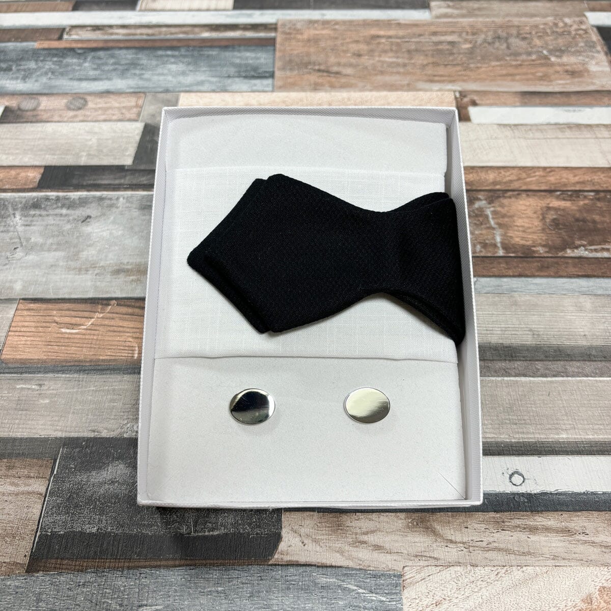 Black Marcella Bow Tie - Gift Sets - Self-Tie Diamond Bow Tie Boxed Set (With Bow/Square/Cufflinks) - Save £8.00 