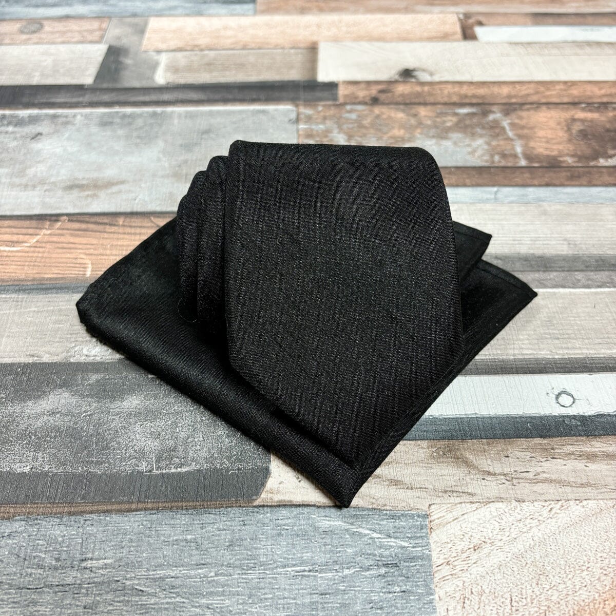 Black Shantung Tie - Gift Sets - Regular Tie Add Pocket Square - Save £1.00 