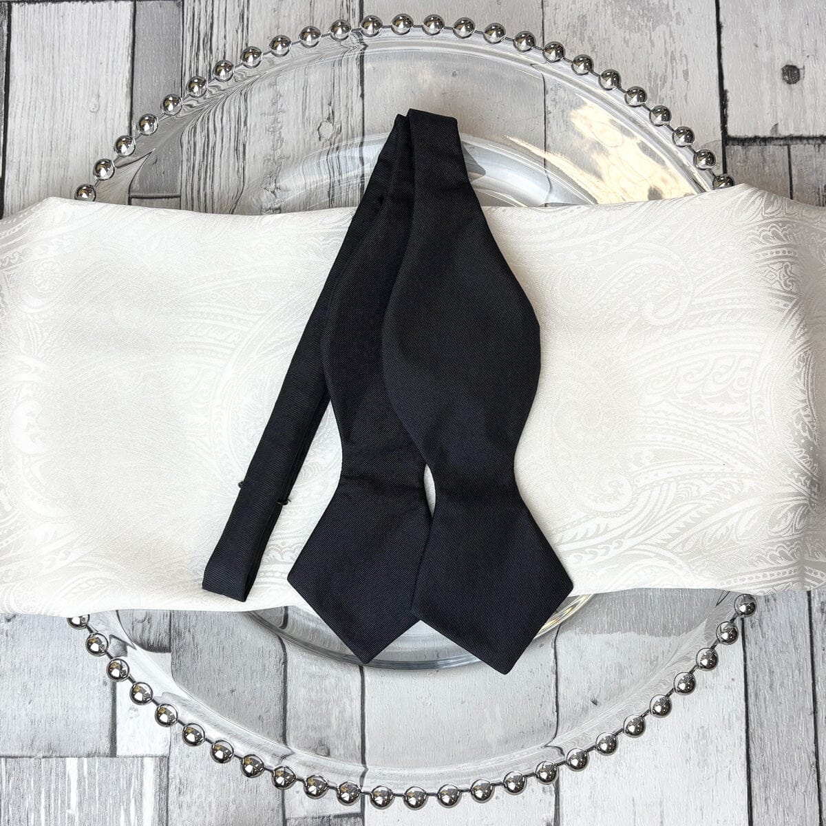 Black Silk Twill Diamond Point Bow Tie - Bow Ties - 