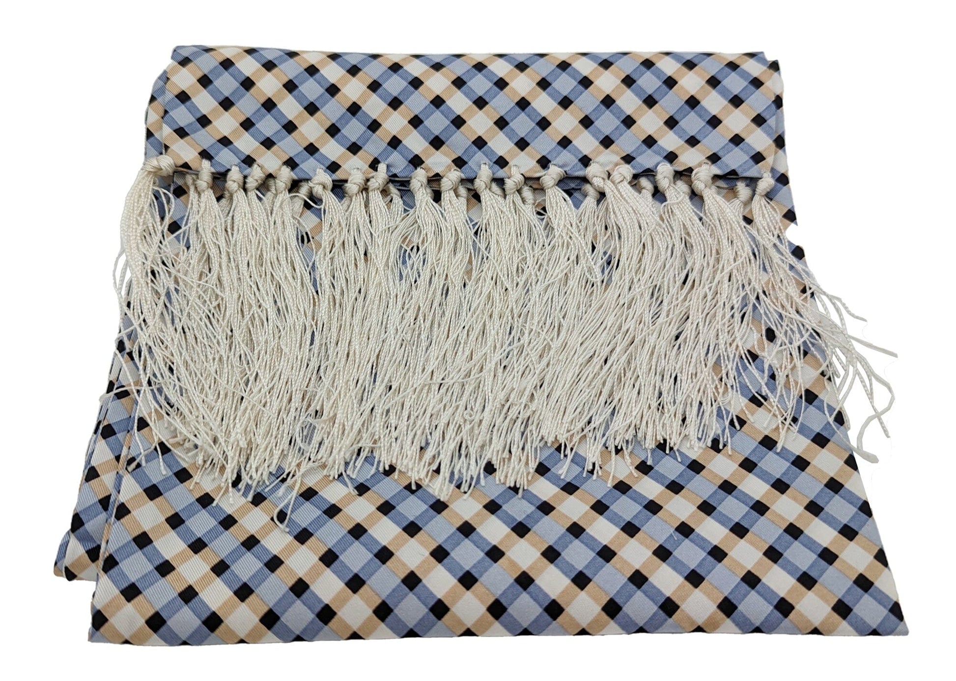 Blue & Beige Diamond Silk Scarf - Scarves - - THREADPEPPER