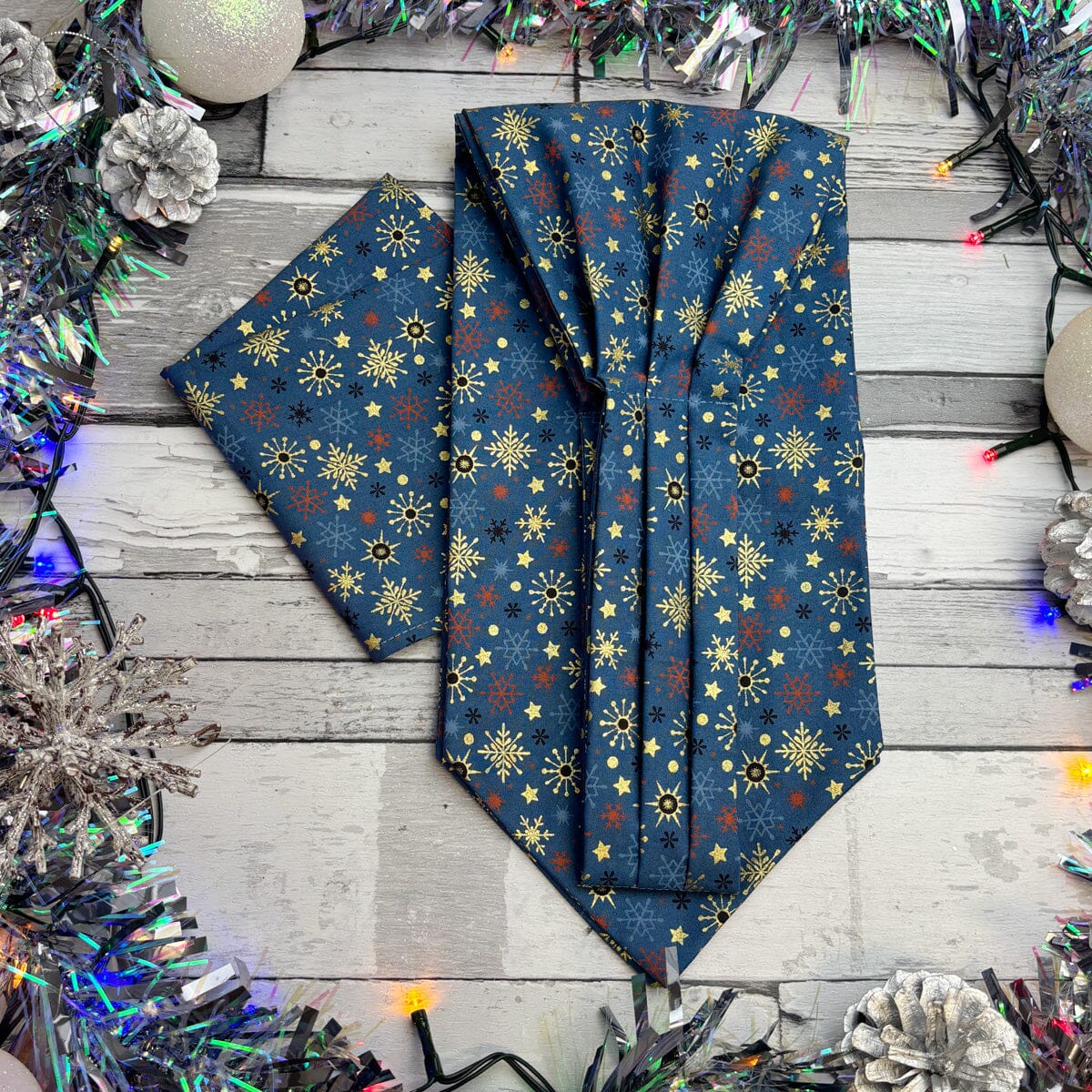 Blue Christmas Stars & Snowflakes Cravat - Cravats - 