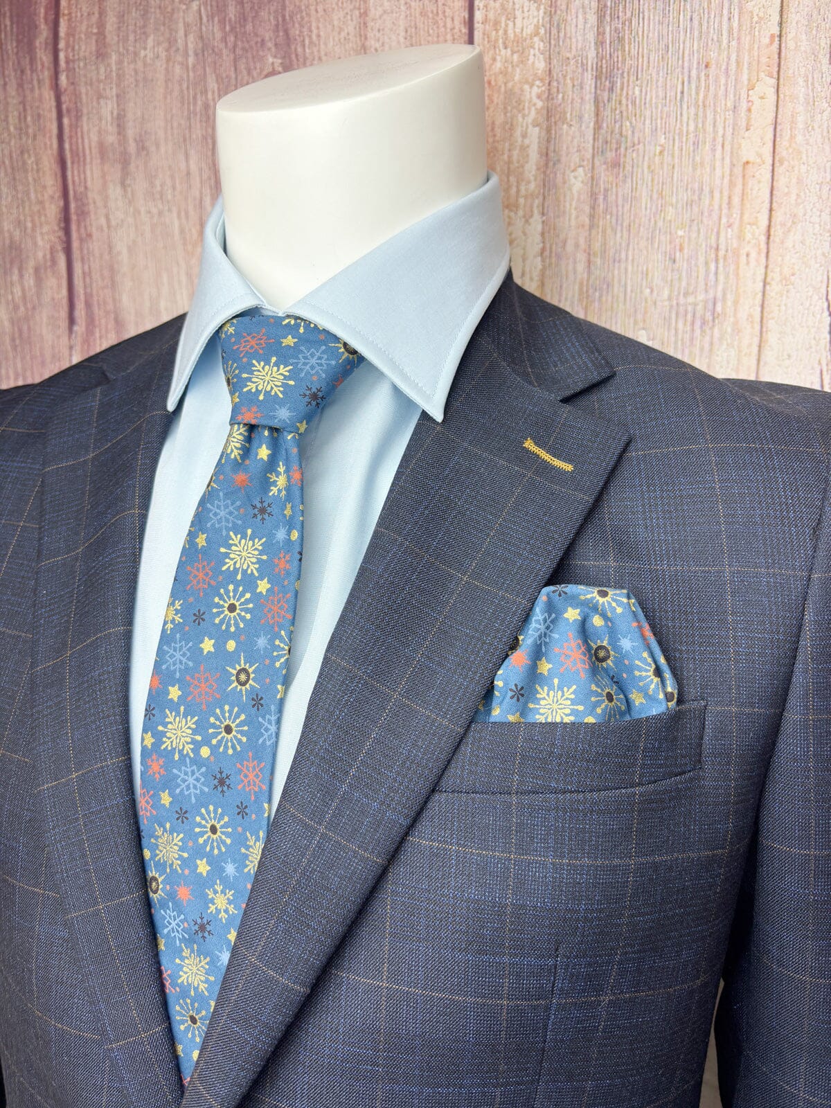 Blue Christmas Stars & Snowflakes Pocket Square - Pocket Square - 