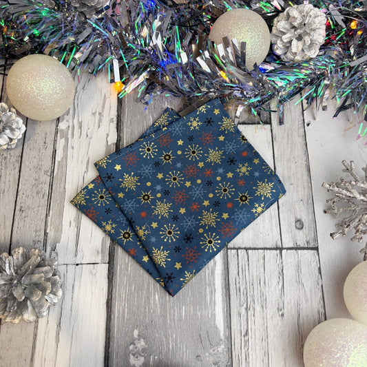 Blue Christmas Stars & Snowflakes Pocket Square - Pocket Square - 