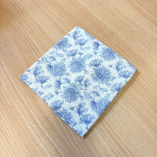 Blue Floral Linen Wedding Tie Set - Ties - 