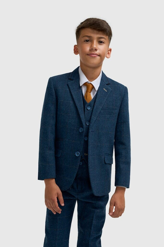 Blue Tweed Boy's 3 Piece Suit - STOCK CLEARANCE - Blazers & Jackets Sale - 