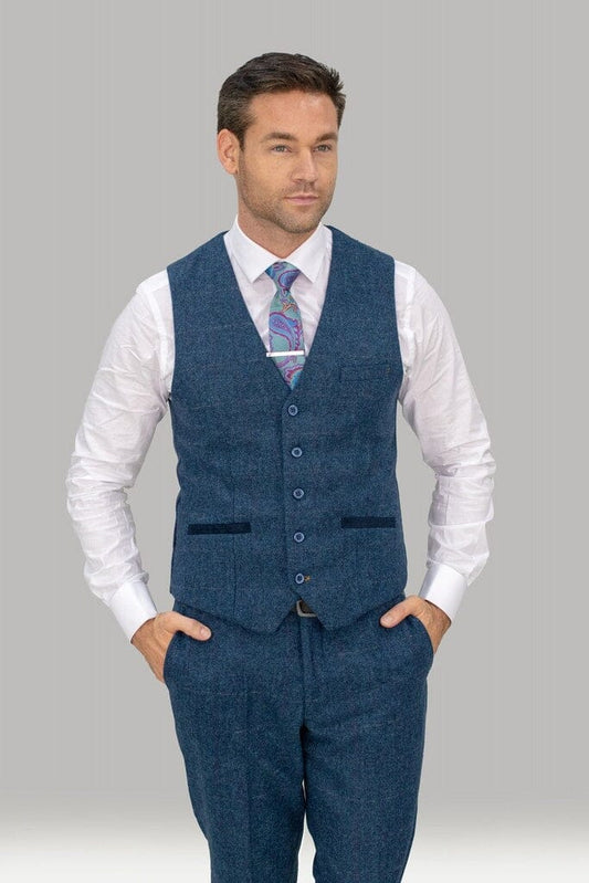 Blue Tweed Waistcoat - STOCK CLEARANCE - Waistcoats Sale - 