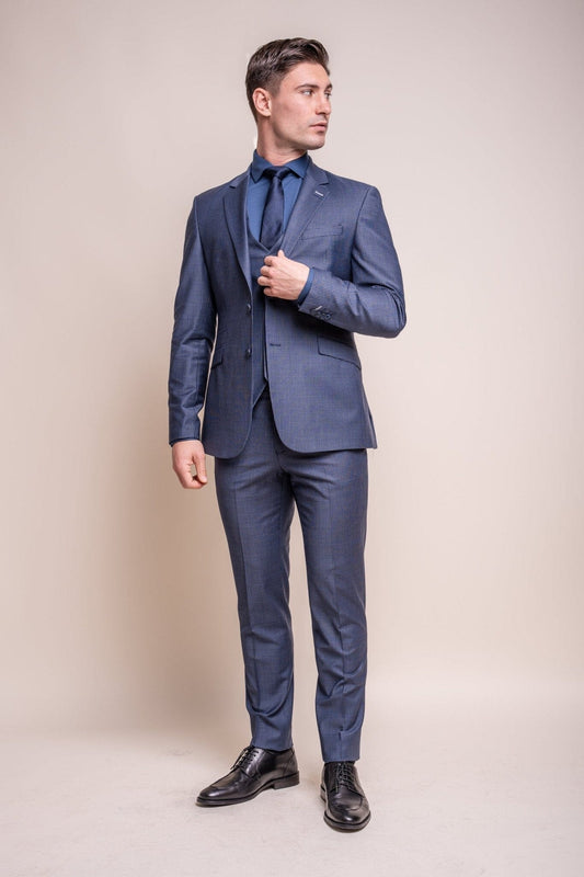 Bond Navy Check 3 Piece Suit - Suits - 