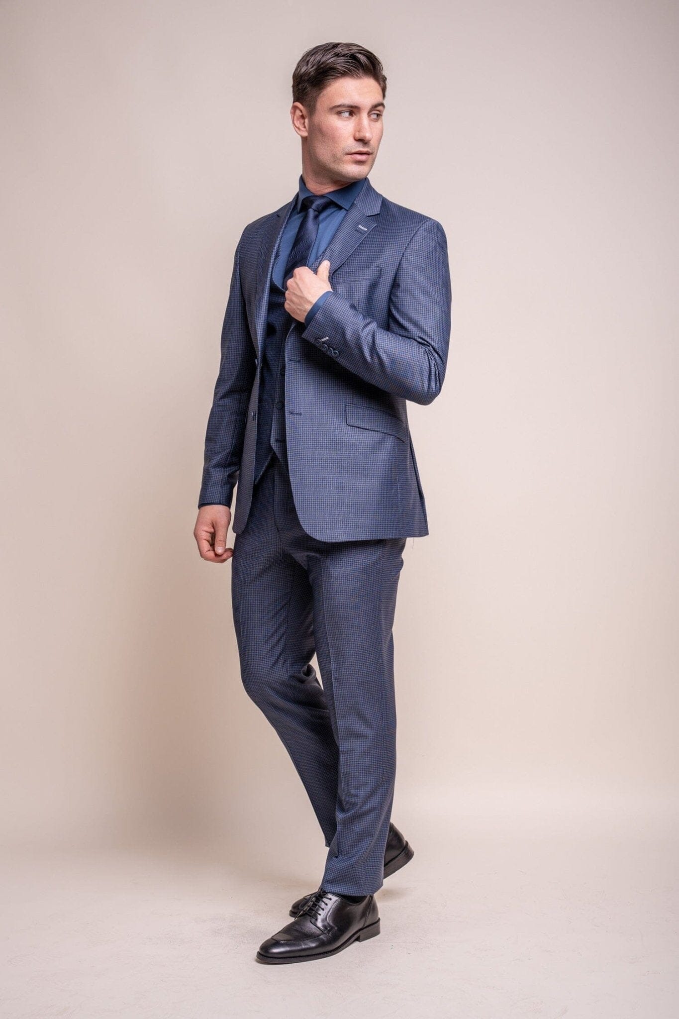 Bond Navy Check 3 Piece Suit - Suits - 