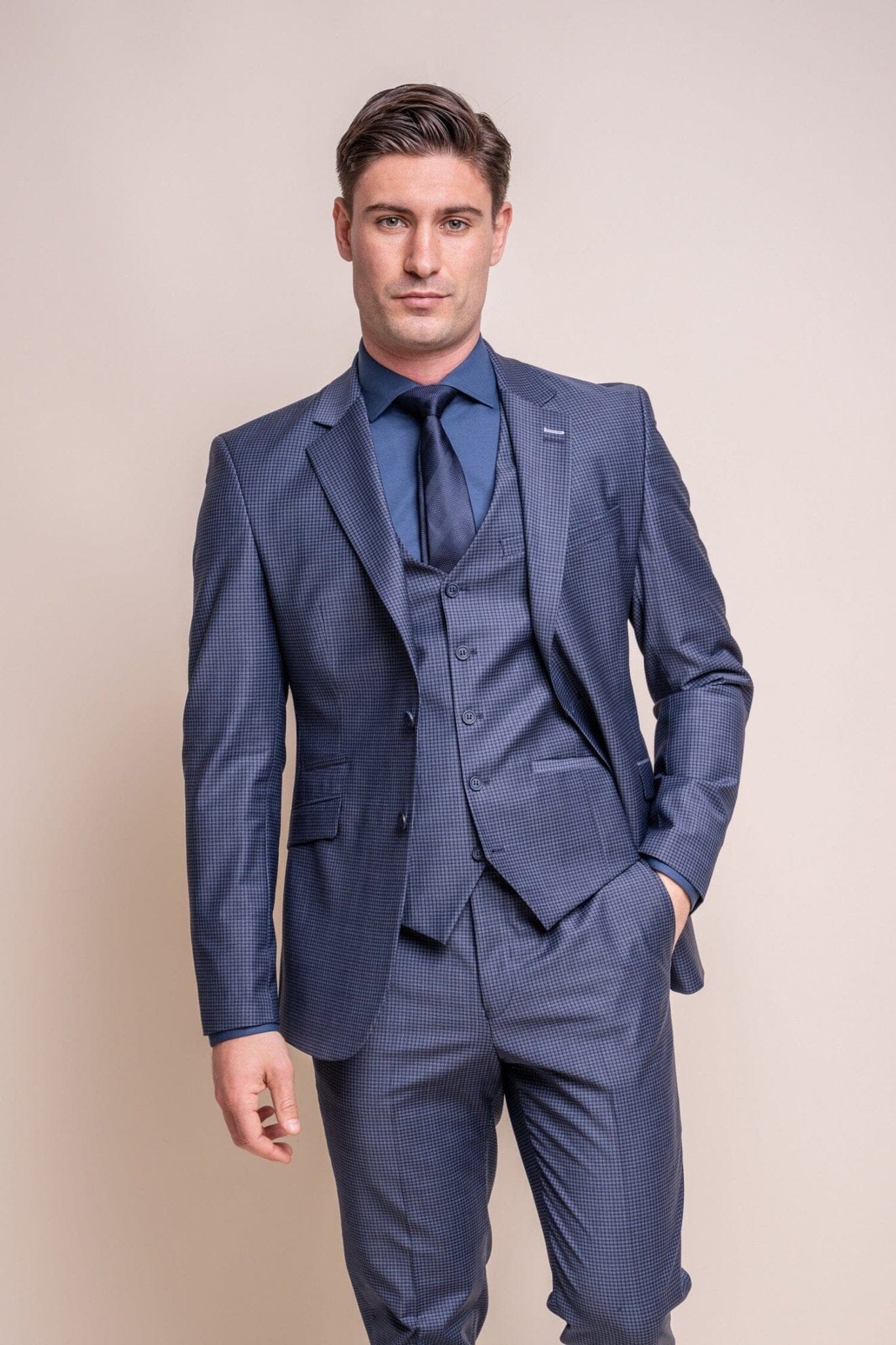 Bond Navy Check 3 Piece Suit - Suits - 