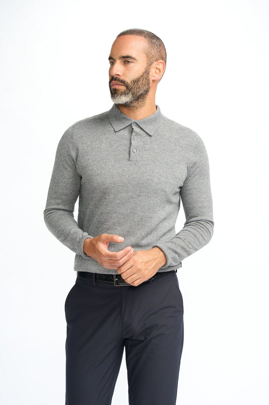 Boom Grey Long Sleeve Polo - Jumpers - S 