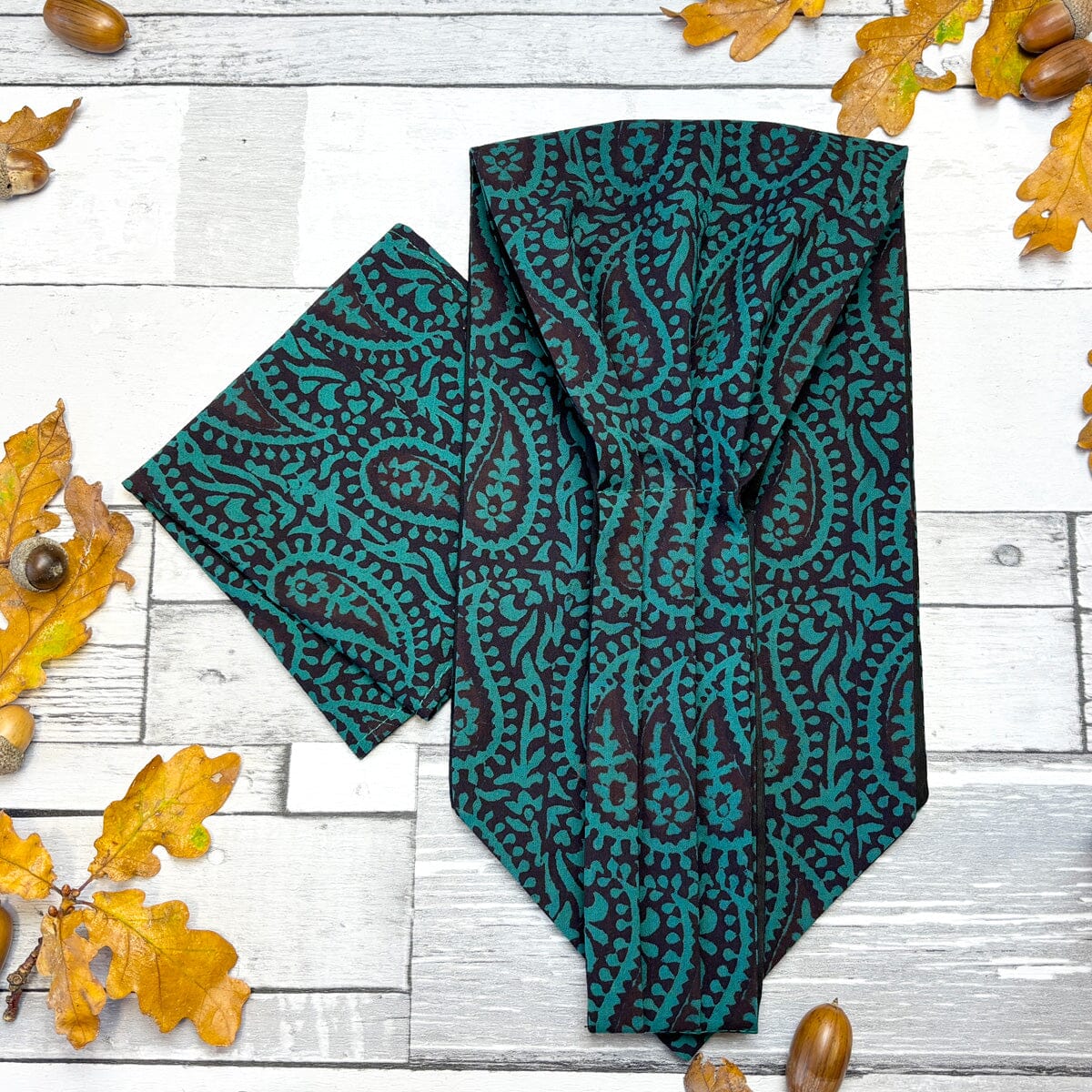 Bottle Green Hand-Printed Cotton Cravat - Cravats - 
