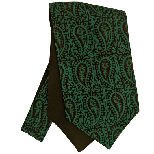 Bottle Green Hand-Printed Cotton Cravat - Cravats - 