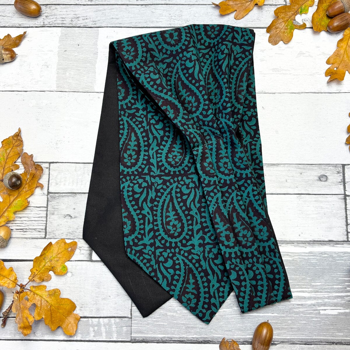 Bottle Green Hand-Printed Cotton Cravat - Cravats - 