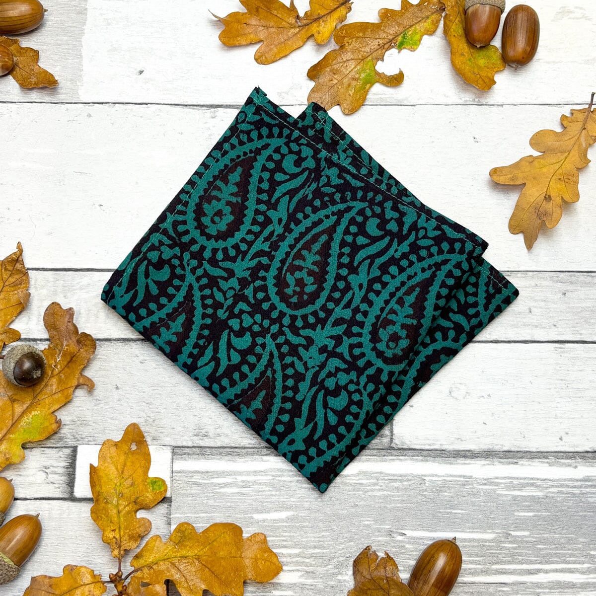 Bottle Green Hand-Printed Cotton Pocket Square - Handkerchiefs - 