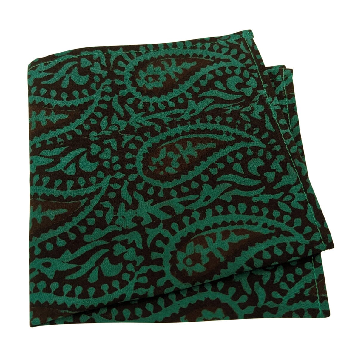 Bottle Green Hand-Printed Cotton Pocket Square - Handkerchiefs - 