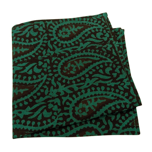 Bottle Green Hand-Printed Cotton Pocket Square - Handkerchiefs - 