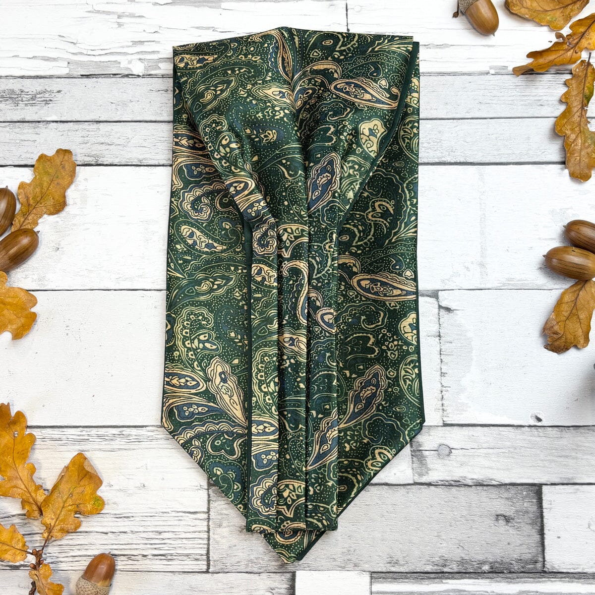 Bottle Green Paisley Vegan Silk Cravat - Cravats - 