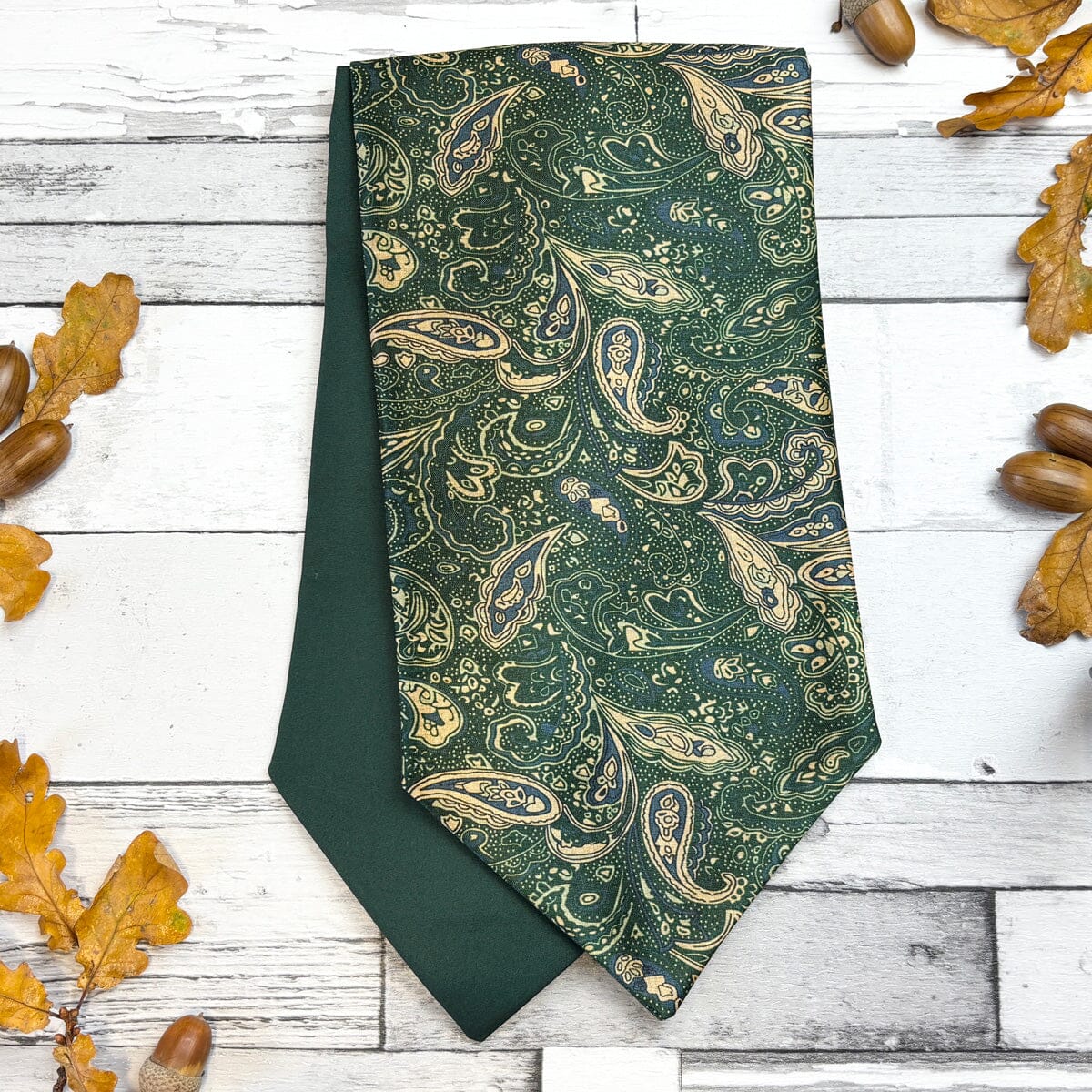 Bottle Green Paisley Vegan Silk Cravat - Cravats - 