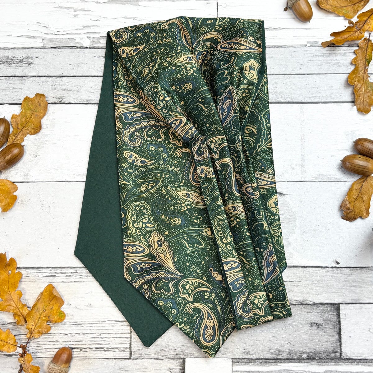 Bottle Green Paisley Vegan Silk Cravat - Cravats - 