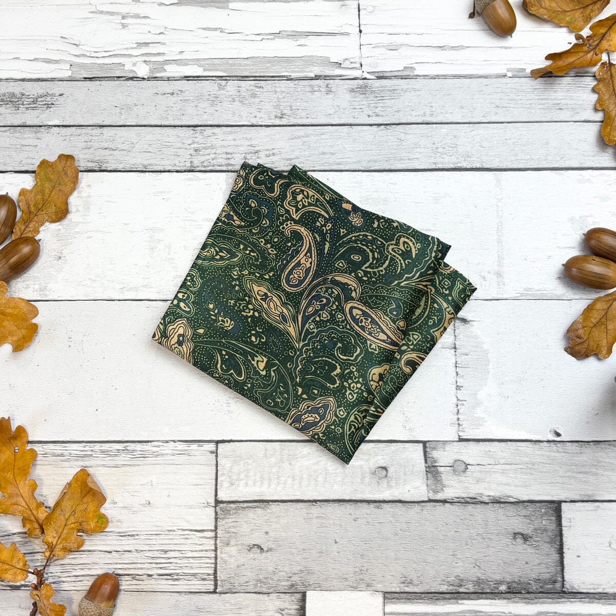 Bottle Green Paisley Vegan Silk Pocket Square - Handkerchiefs - 