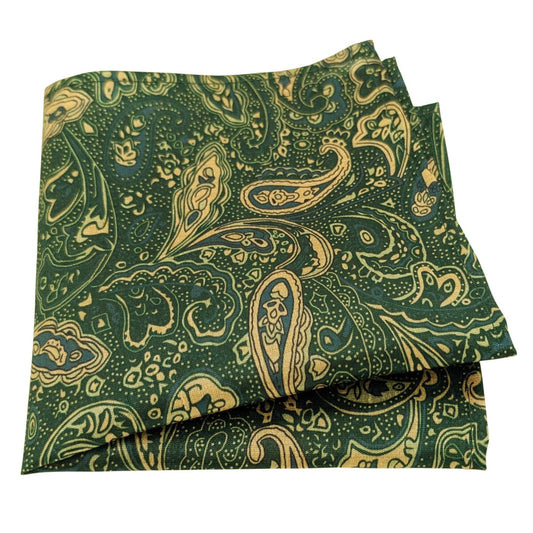 Bottle Green Paisley Vegan Silk Pocket Square - Handkerchiefs - 