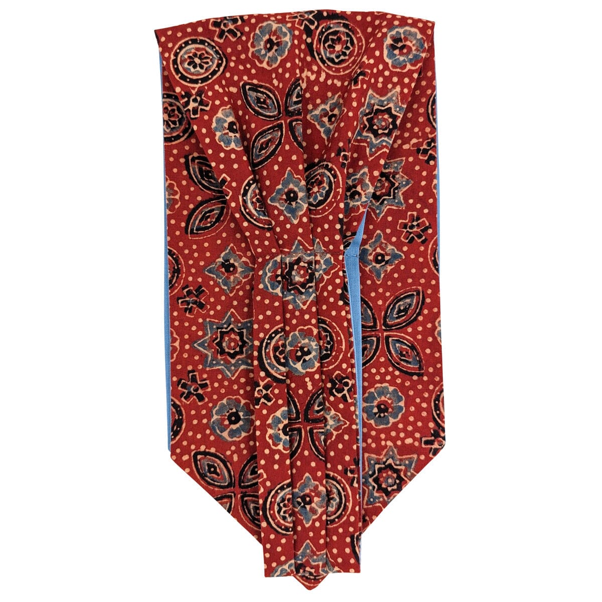 Brick Red & Blue Hand-Printed Cotton Cravat - Cravats - 