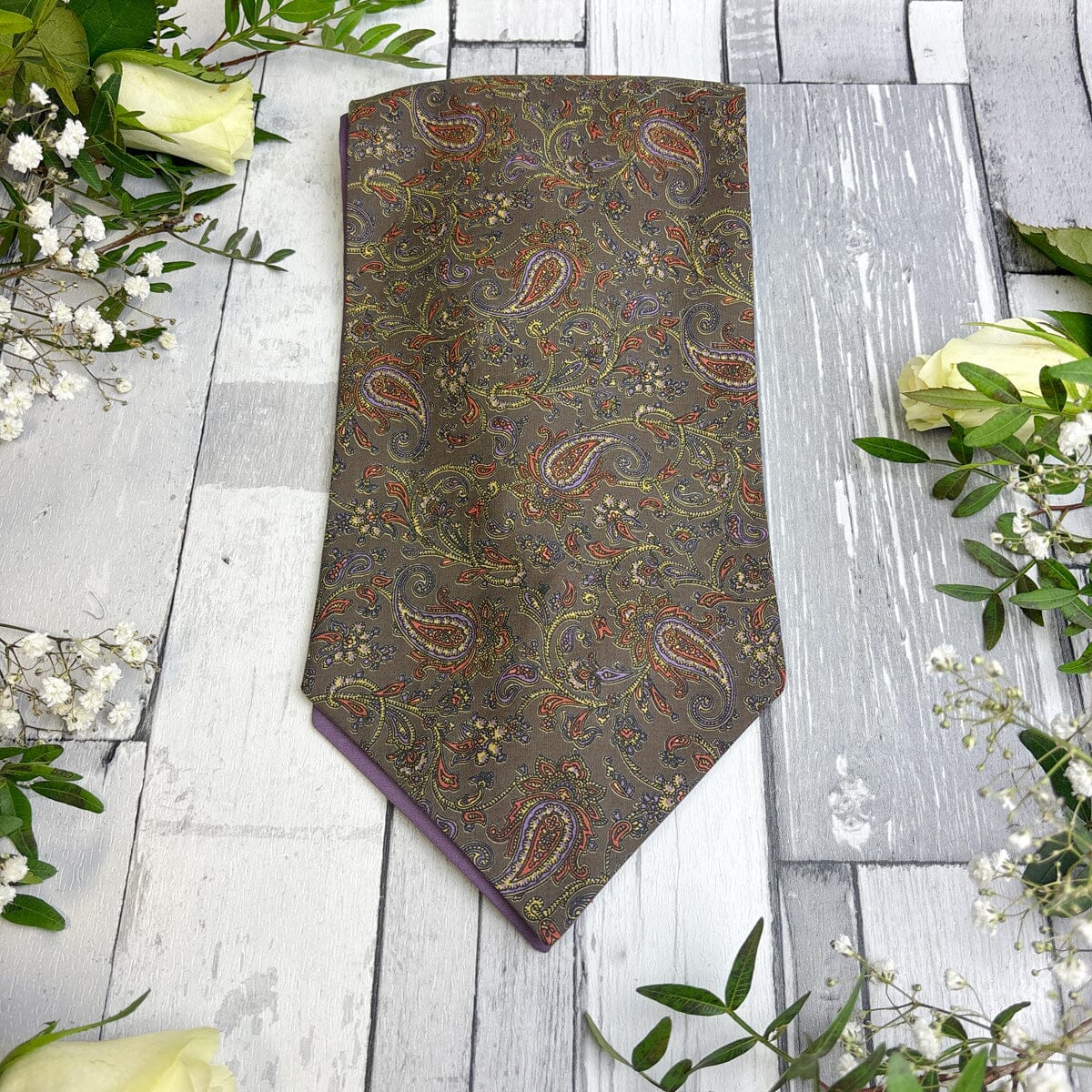 Brown & Purple Paisley Combed Cotton Cravat - Cravats - 