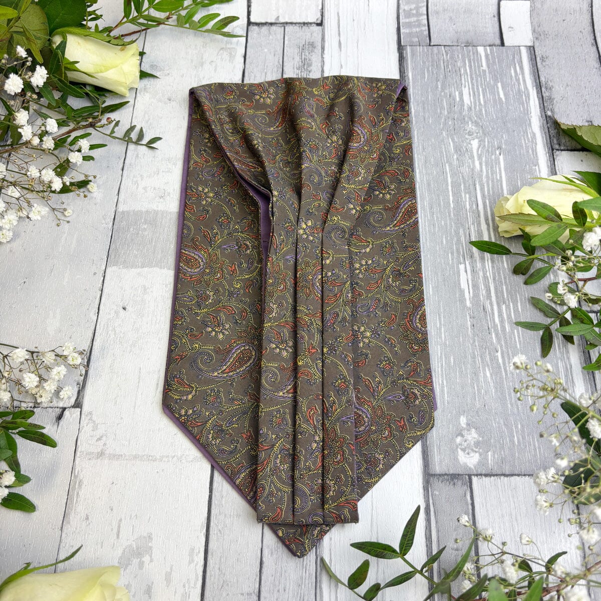 Brown & Purple Paisley Combed Cotton Cravat - Cravats - 