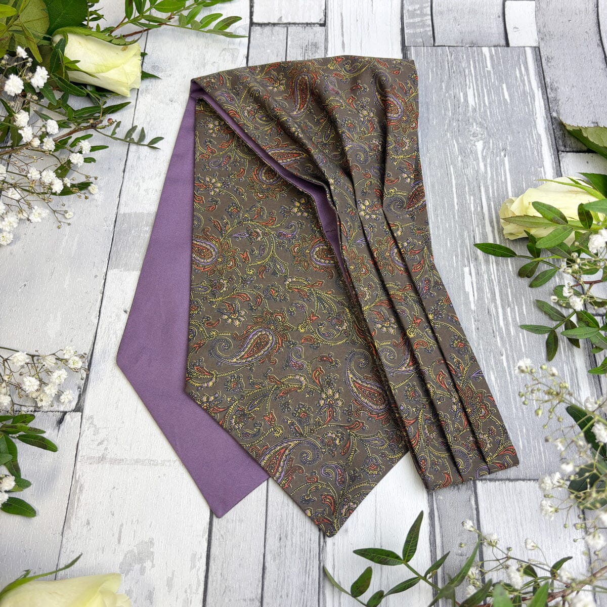Brown & Purple Paisley Combed Cotton Cravat - Cravats - 