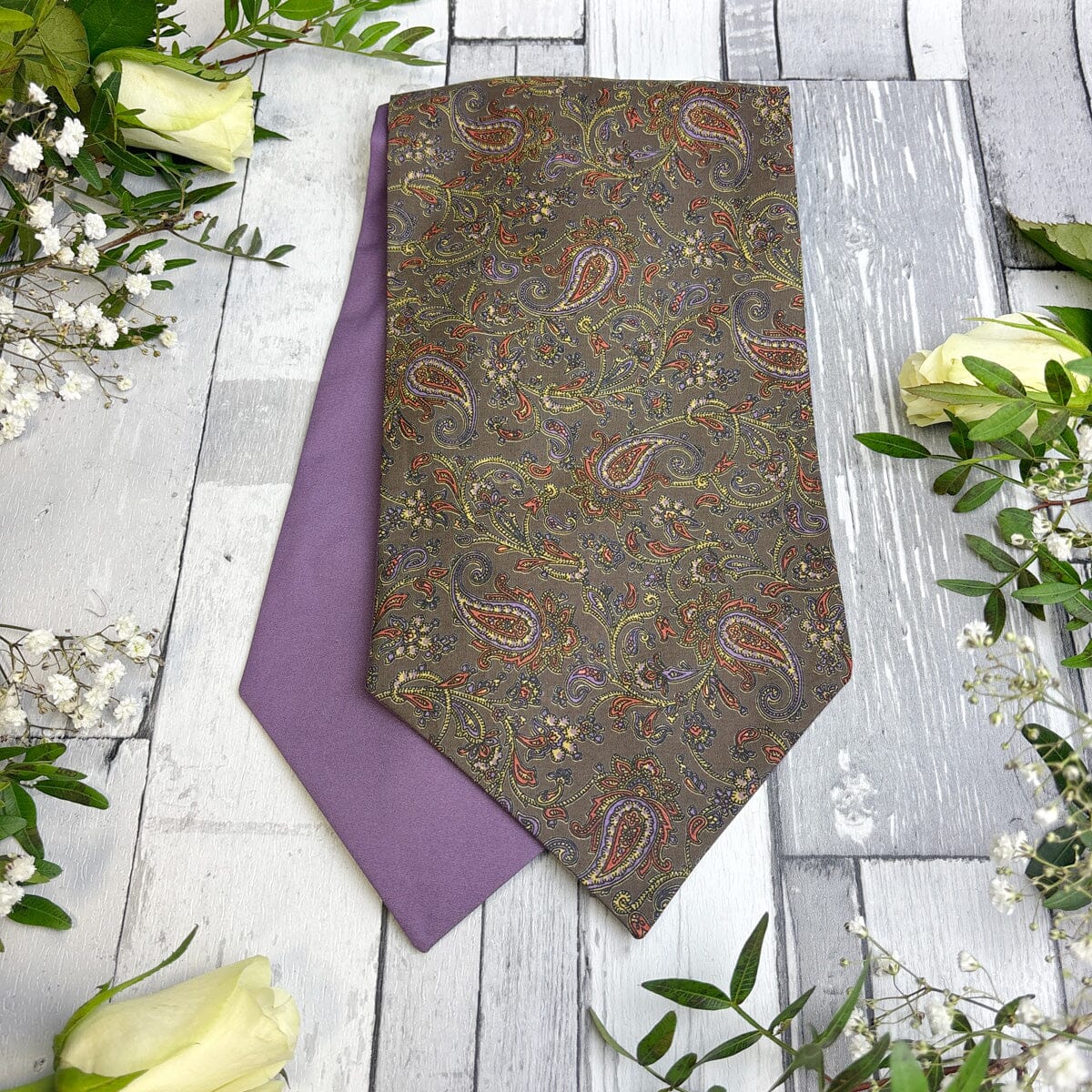 Brown & Purple Paisley Combed Cotton Cravat - Cravats - 