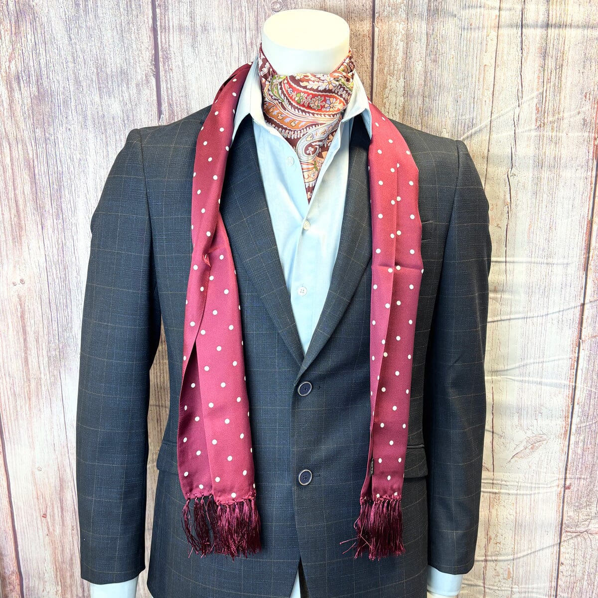 Burgundy Dot Silk Scarf - Scarves - 