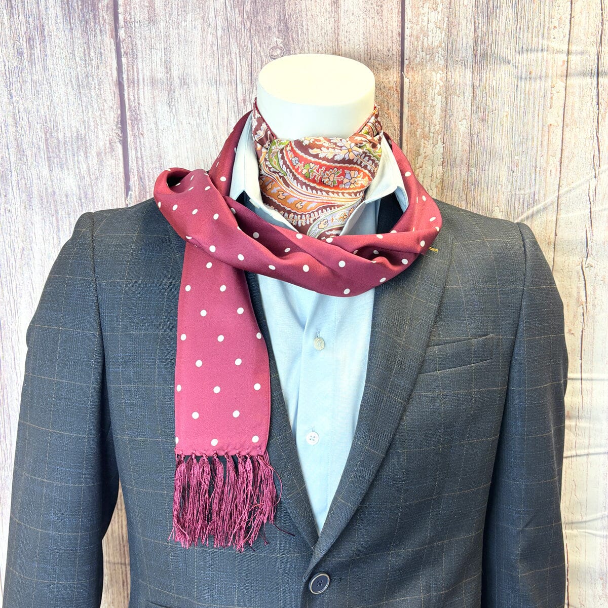 Burgundy Dot Silk Scarf - Scarves - 