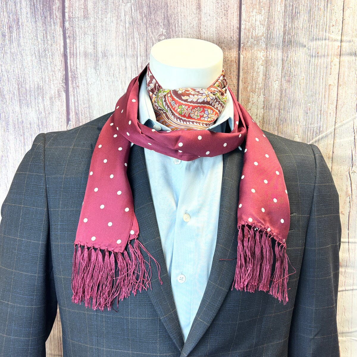 Burgundy Dot Silk Scarf - Scarves - 