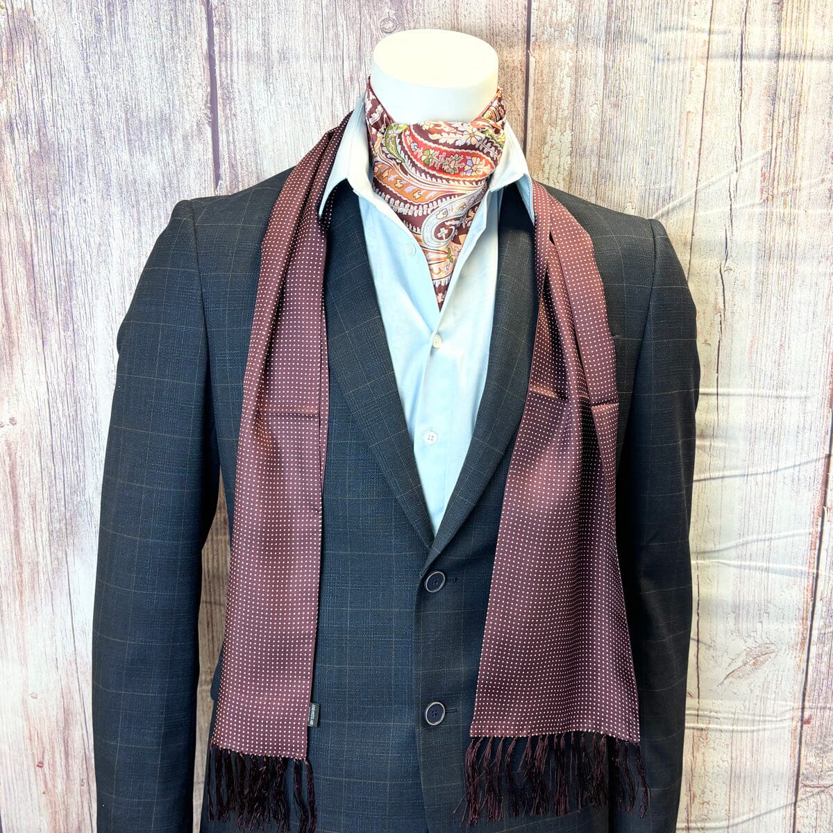 Burgundy Spot Silk Scarf - Scarves - 