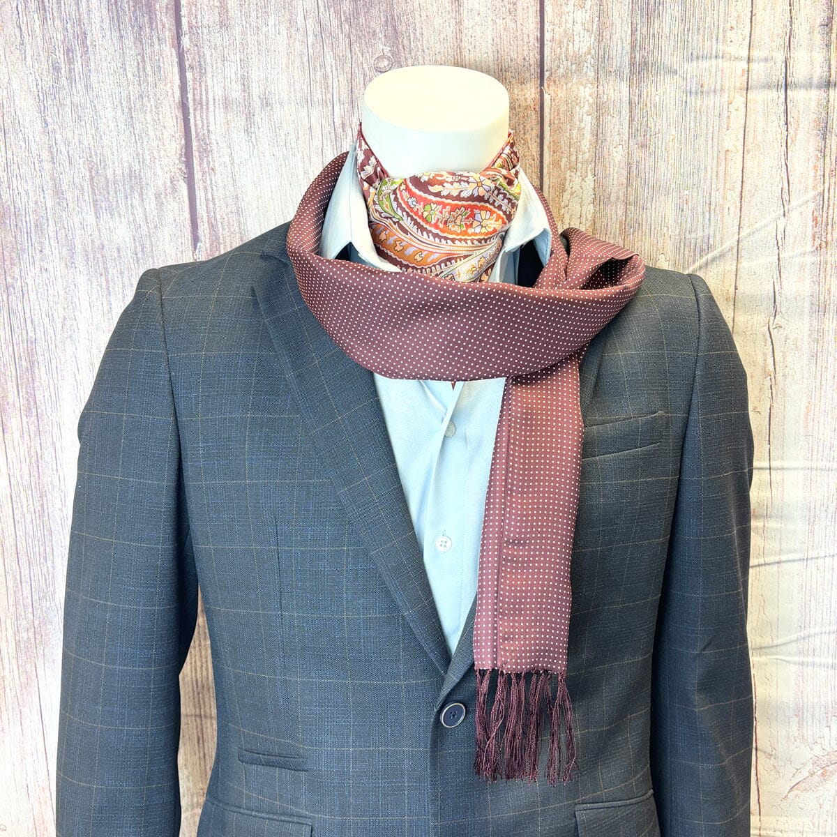 Burgundy Spot Silk Scarf - Scarves - 