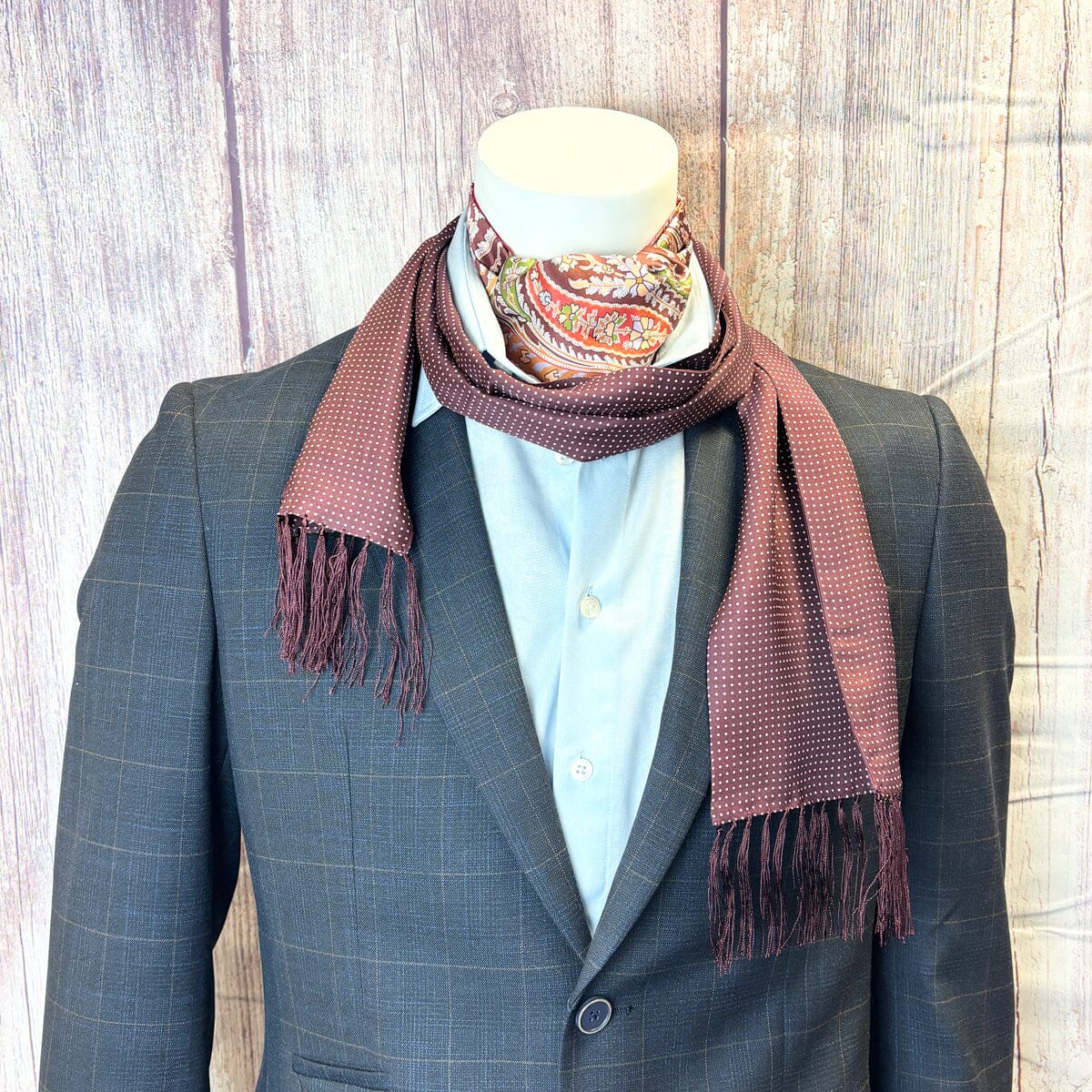 Burgundy Spot Silk Scarf - Scarves - 