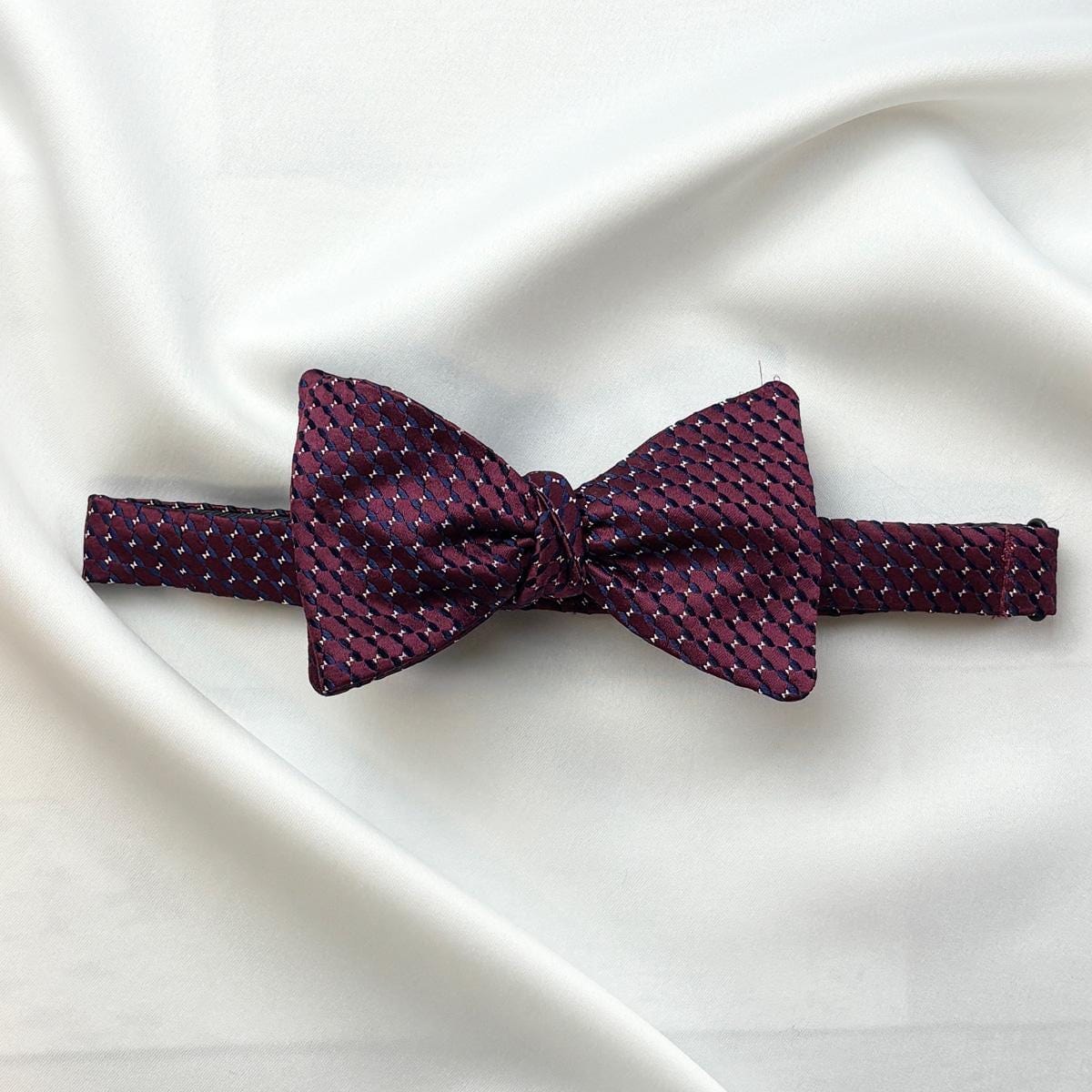 Burgundy Squares Silk Bow Tie - Bow Ties - 